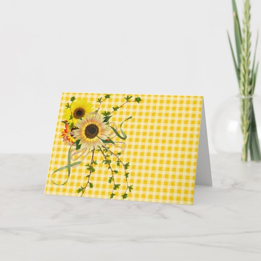 Blankokarte Sonnenblumenstrauch auf Gingham Karte (Vorderseite)