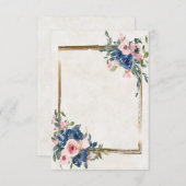 Blankrosa und blaue Blumen mit goldfarbenem Rahmen Einladung (Vorne/Hinten)