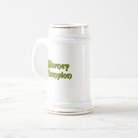 Blarney Champion white stein w gold trimmung Bierglas (Vorderseite Links)