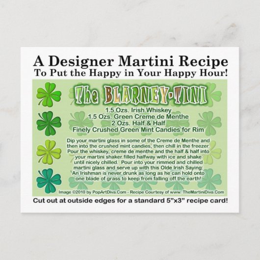 Blarney-Tini St. Patrick's Day Martini Rezept Card Postkarte (Vorderseite)