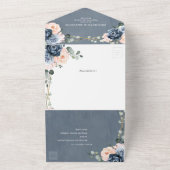 Bläschen-Bläschen-Hochzeit mit blauer Pfirsichblüt All In One Einladung (Außenbereich)