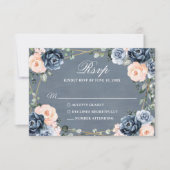 Bläschen-Bläschen-Hochzeit mit blauer Pfirsichblüt RSVP Karte (Vorderseite)