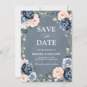 Bläschen-Bläschen-Hochzeit mit blauer Pfirsichblüt Save The Date (Vorderseite)