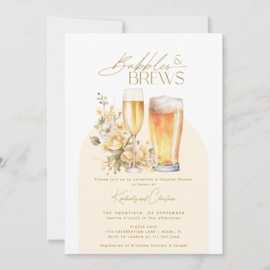 Bläschen & Braun Elegante Moderne Paare Dusche Einladung (Vorderseite)