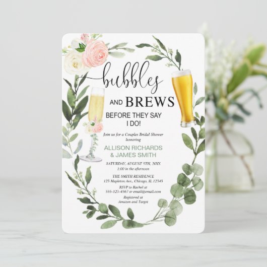 Bläschen Bräunen Grüne Paare Brautparty Einladung (Stehend Vorderseite)