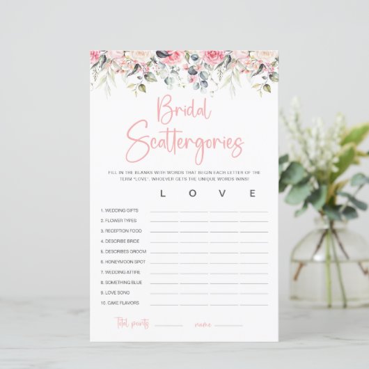 Bläschen | Bridal Scattergories Game Card (Stehend Vorderseite)