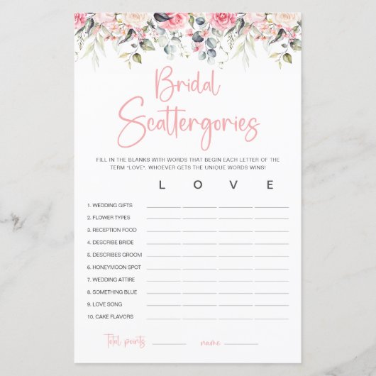 Bläschen | Bridal Scattergories Game Card (Vorderseite)