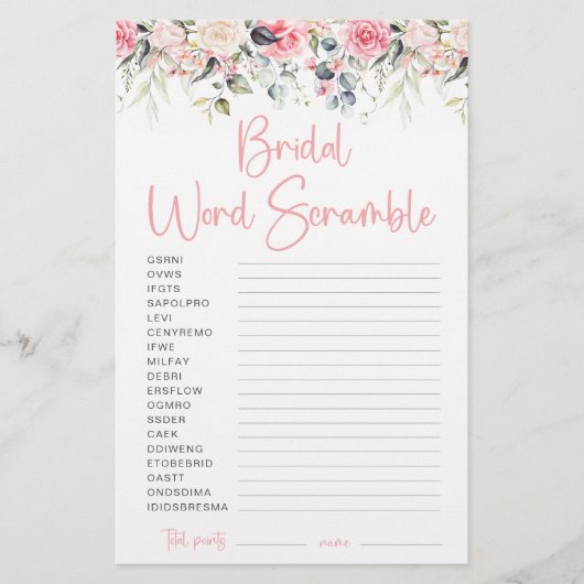 Bläschen | Bridal Word Scramble Game Card (Vorderseite)