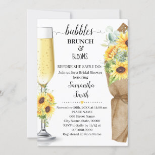 Bläschen Brunch & Blooms Sonnenblumen Brautparty Einladung