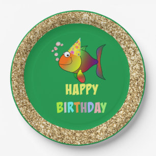 Bläschen der Fische zum Geburtstag, Papier Teller