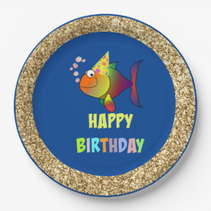 Bläschen der Fische zum Geburtstag, Papier Teller