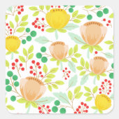 Bläschen Peach Spring Floral Meadow Quadratischer Aufkleber (Vorderseite)