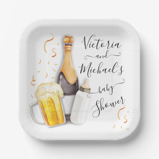 Bläschen und Bier-Babydusche Pappteller (Vorderseite)