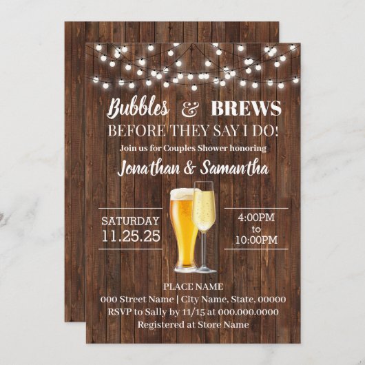 Bläschen und Brauen bevor ich rustikale Hochzeit m Einladung (Vorne/Hinten)