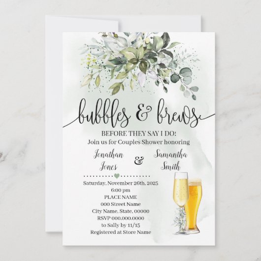 Bläschen und Brause Dusche Eukalyptus-Grünpflanzen Einladung (Vorderseite)