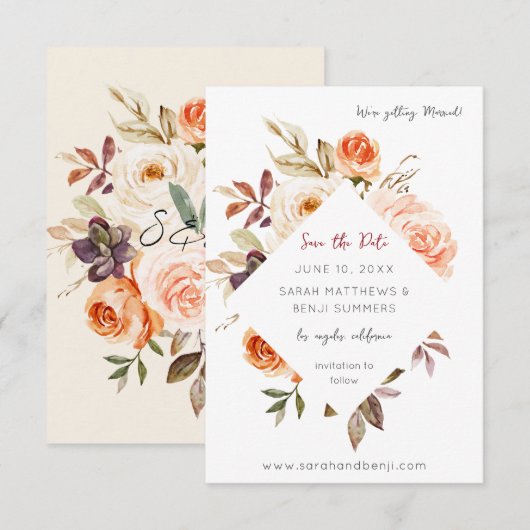 Bläschen und Pfirsichblumen Rustikal Save The Date (Vorne/Hinten)