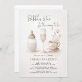 Bläschen und Tee für die Mami, um eine Babydusche  Einladung (Vorne/Hinten)