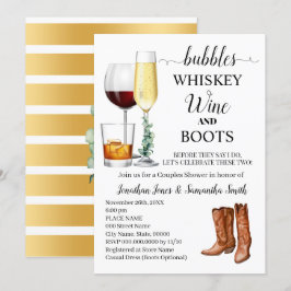 Bläschen Whiskey Wein & Boots Paare Dusche Einladung