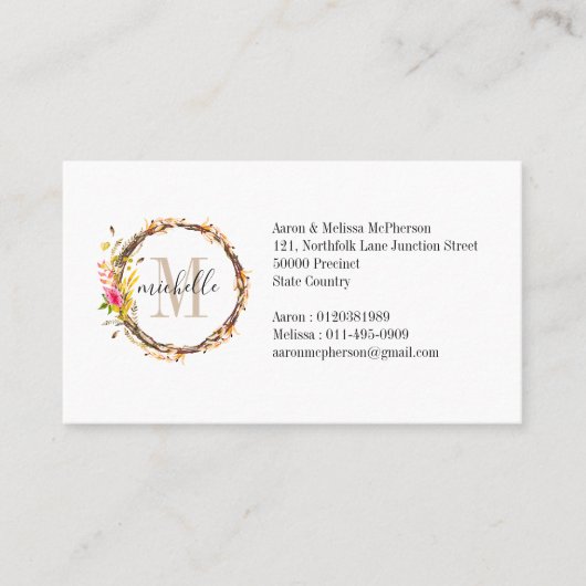 Bläscheneinfarbietungen Visitenkarte (Vorderseite)