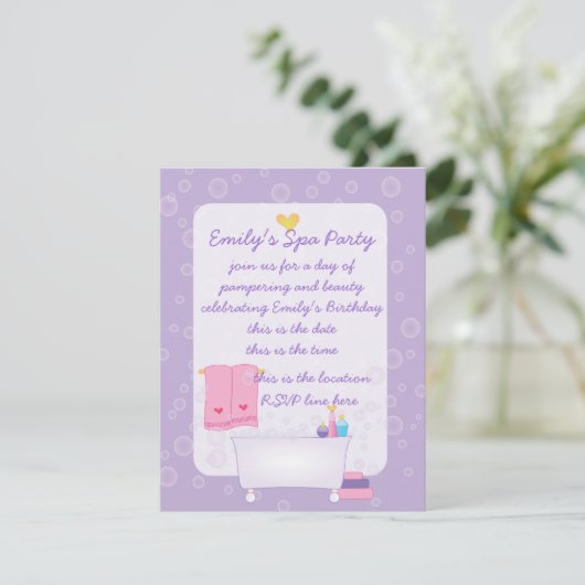 Blase Bath-Party Einladung (Stehend Vorderseite)