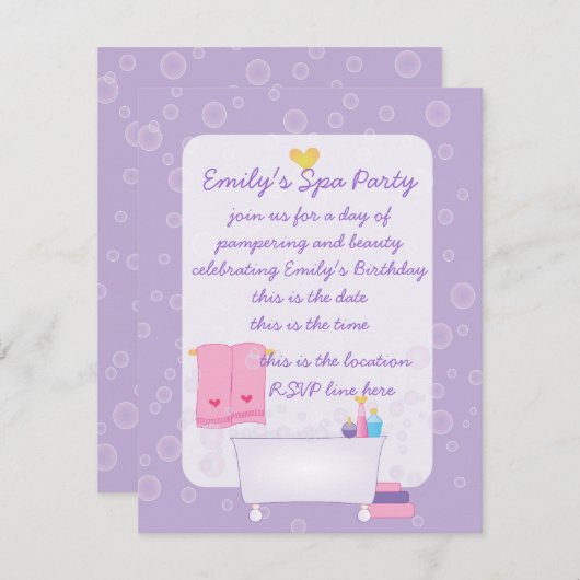 Blase Bath-Party Einladung (Vorne/Hinten)