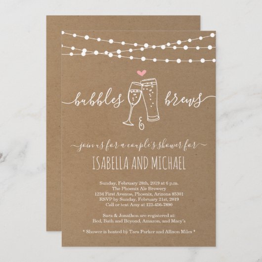 Blase & Brews Couple Dusche Einladung (Vorne/Hinten)