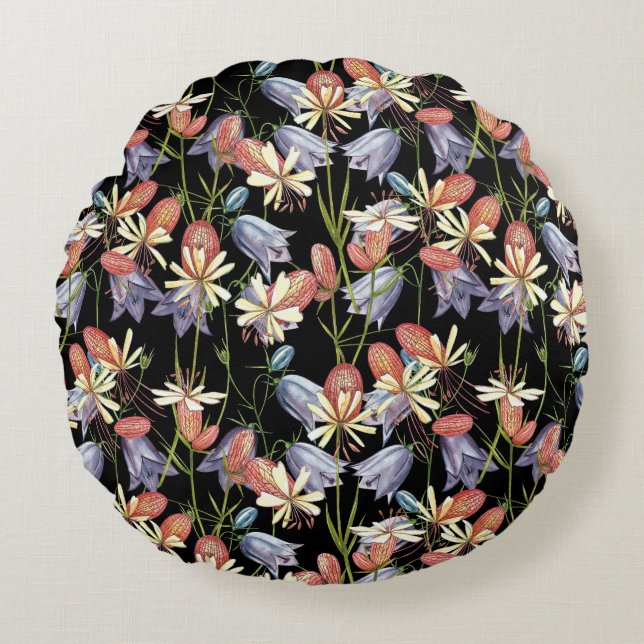 Blase Campion Glocken: Aquarellfarbene Blüten Rundes Kissen (Vorderseite)