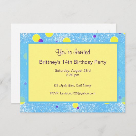 Blase Dot Personalisiert Geburtstag Einladung Post (Vorne/Hinten)