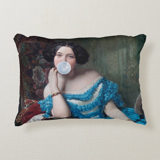 Blase Gummi Diva in blauem Satin Dekokissen (Vorderseite)