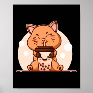 Blase Kawaii Katze trinken Boba Tea Poster