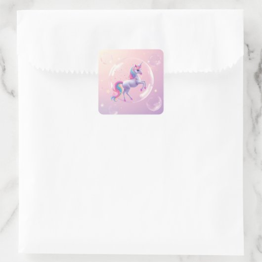 Blase Unicorn Quadratischer Aufkleber (Tasche)
