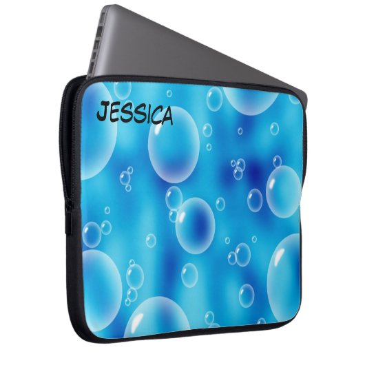 Blasen auf blauem Hintergrund Laptopschutzhülle (Vorne Rechts)