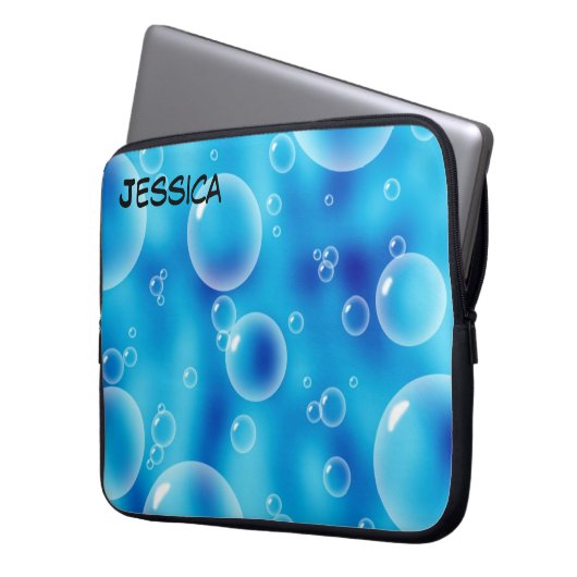 Blasen auf blauem Hintergrund Laptopschutzhülle (Vorderseite Links)