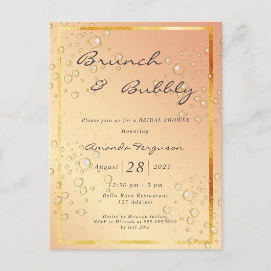 Blasen aus Brautparty-Bruch-Goldeinladung Postkarte (Vorderseite)
