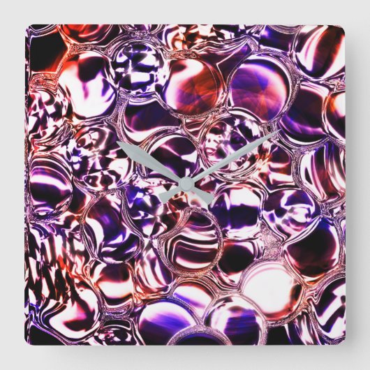 Blasen aus Farbglas oder wertvollen Steinen? Quadratische Wanduhr (Vorderseite)