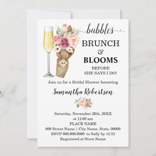 Blasen Brunch & Blogs Brautparty Rosa Blume Einladung (Vorderseite)