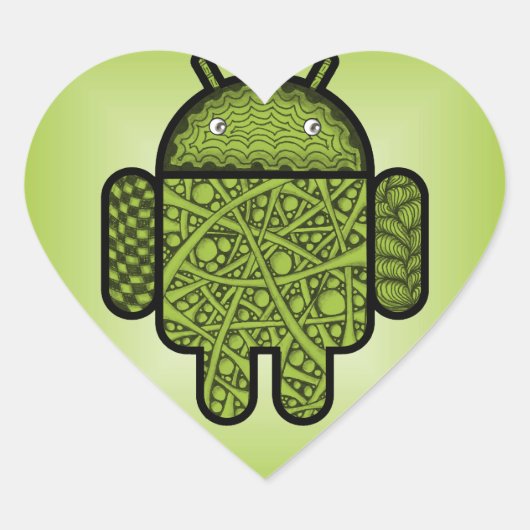 Blasen Doodle-Zeichen für den Android™-Roboter Herz-Aufkleber (Vorderseite)