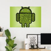 Blasen Doodle-Zeichen für den Android™-Roboter Poster (Heimbüro)
