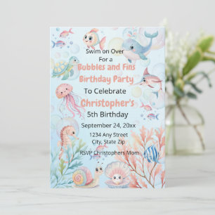 Blasen & Flossen Kinder Ozean Geburtstag Einladung