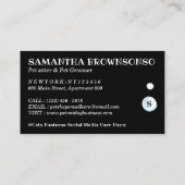 Blasen Hunde Katzen Wellness-Center Sitter Groom P Visitenkarte (Rückseite)