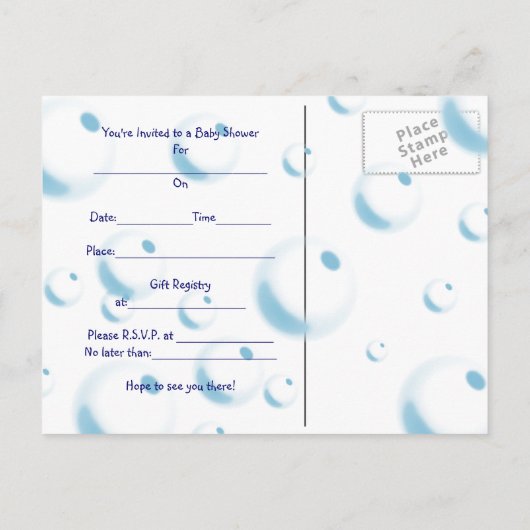 Blasen Kinderdusche Einladungen (Rückseite)