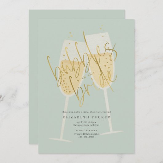 Blasen mit Bride Champagne Brautparty Einladung (Vorne/Hinten)