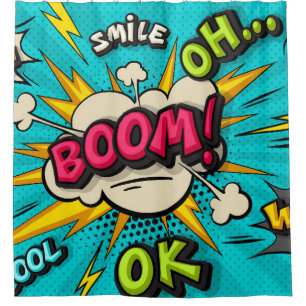 Blasen Pop Art Cloud Blase. Lächeln, wow, pow, coo Duschvorhang