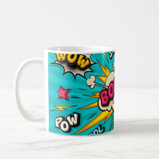 Blasen Pop Art Cloud Blase. Lächeln, wow, pow, coo Kaffeetasse (Links)