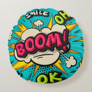 Blasen Pop Art Cloud Blase. Lächeln, wow, pow, coo Rundes Kissen