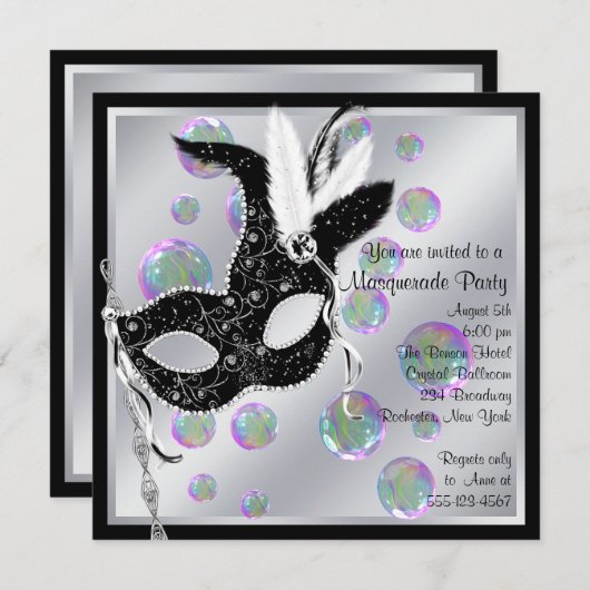 Blasen Schwarz-Weiß-Maskerade-Party Einladung (Vorne/Hinten)