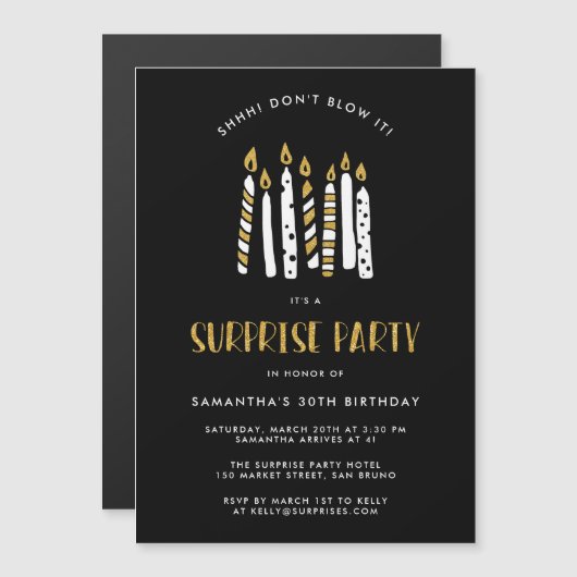 Blasen Sie es nicht Gold Glitzer Überraschung Gebu Magneteinladung (Vorne/Hinten)