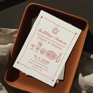 Blasen und Brauen Rote Hand gezogene Paare Dusche Einladung