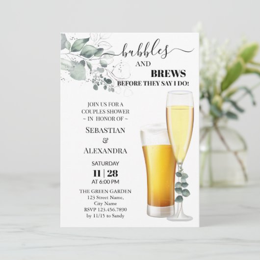 Blasen und Brause Paare Einladung (Stehend Vorderseite)