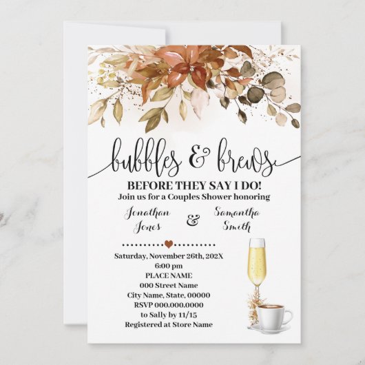 Blasen und Brötchen Fall Kaffee Brautparty Einladung (Vorderseite)